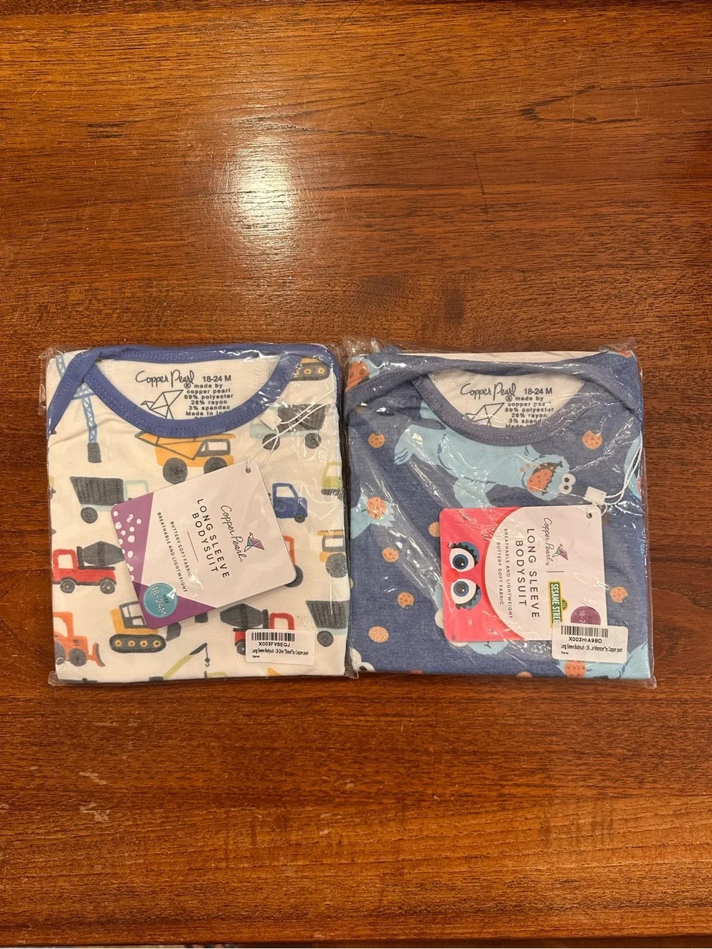 NWT Copper Pearl Baby Long Sleeve Bodysuits, Deisel & Cookie Monster, 18-24M